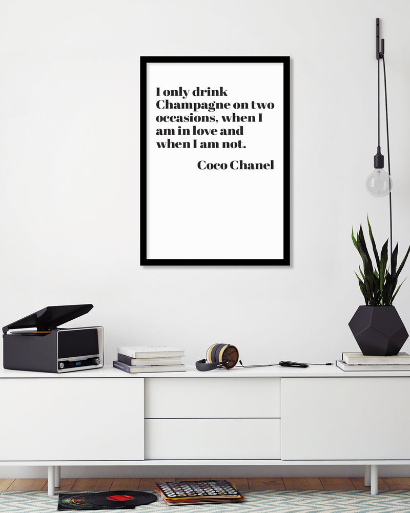 Coco Chanel Drink Champagne Quote Wall Art Print - Wild Wall Art