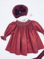 MI LOVES Beautiful Burgundy Girl Dress with hand smoked details.