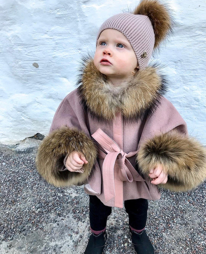 Luxurious Racoon fur trim and cuffs kids poncho – MILOVES