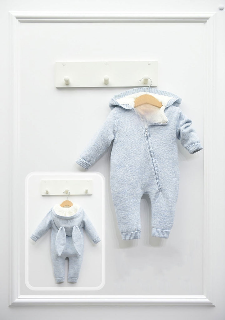 Blue MI LOVES SIGNATURE Knitted BUNNY Pramsuit.