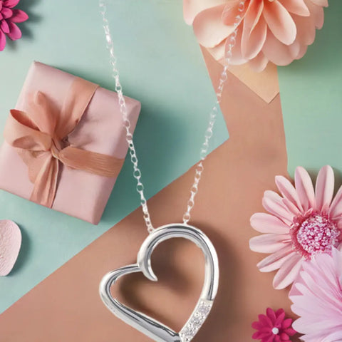 14K Silver Plated Necklace Love Heart Pave Pendant Necklace Nichestar