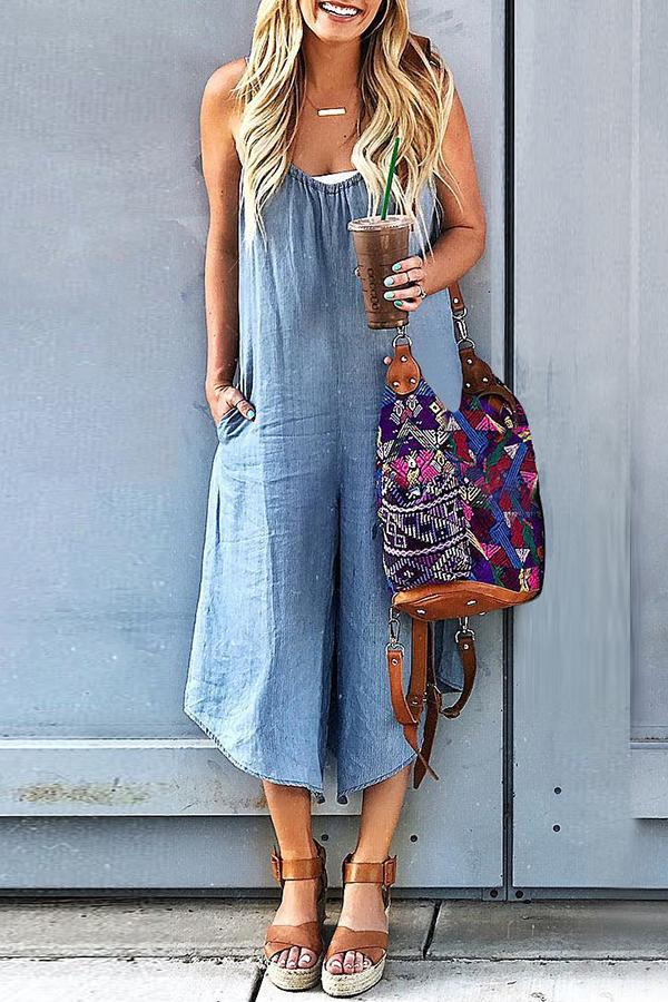 blue jean wide leg jumpsuit