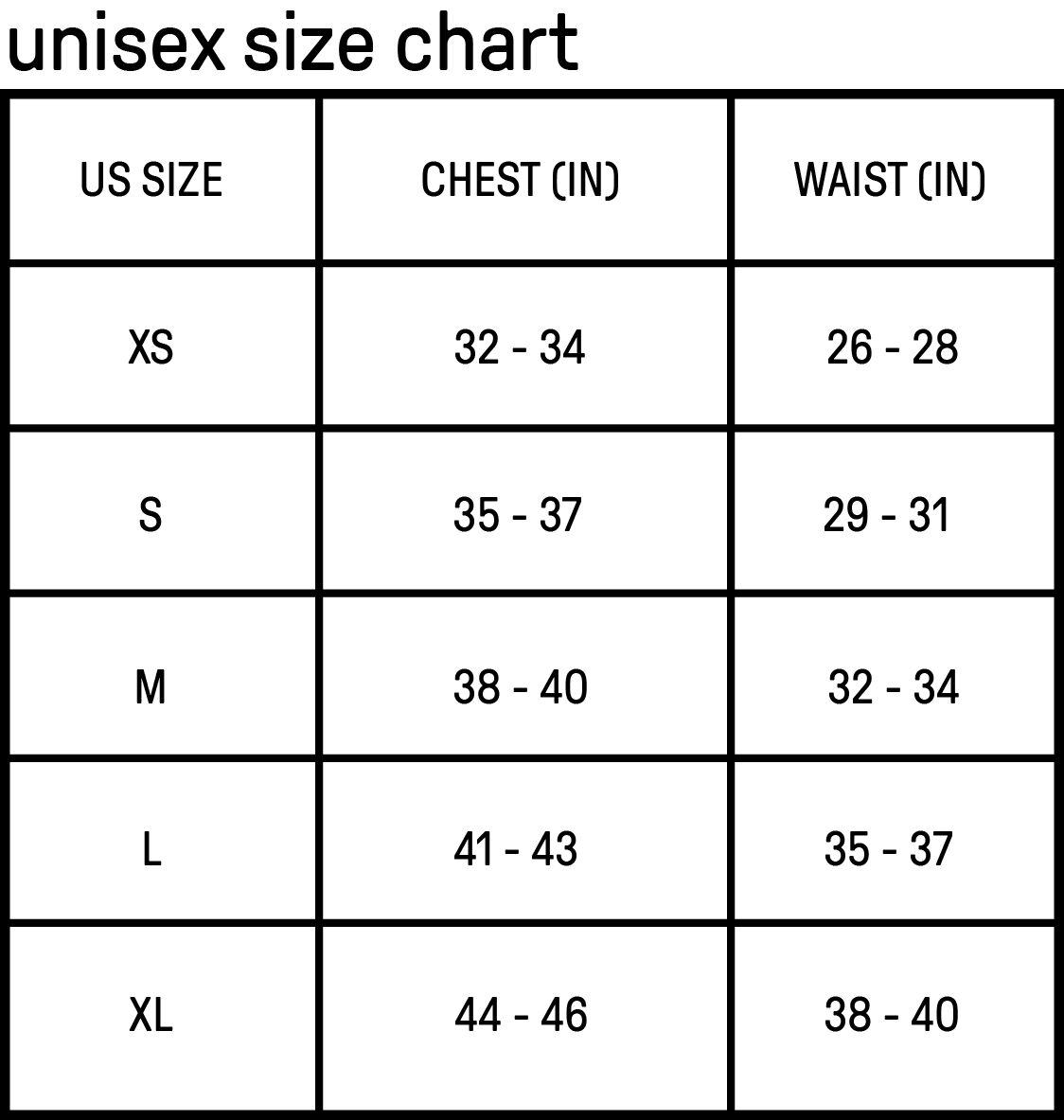 us unisex size chart