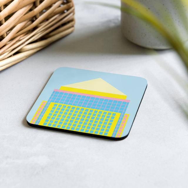 Picture of One Canada Square Blue & Yellow Cork-back Coaster