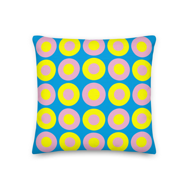 Picture of Sky Blue, Yellow & Pink Chromadot Cushions (45*45cm, 50*30cm, Or 55*55cm)