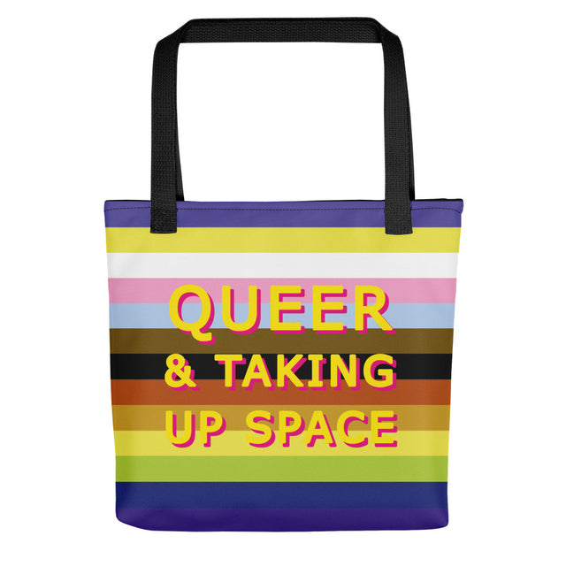 Picture of Queer & Taking Up Space Rainbow Tote Bags