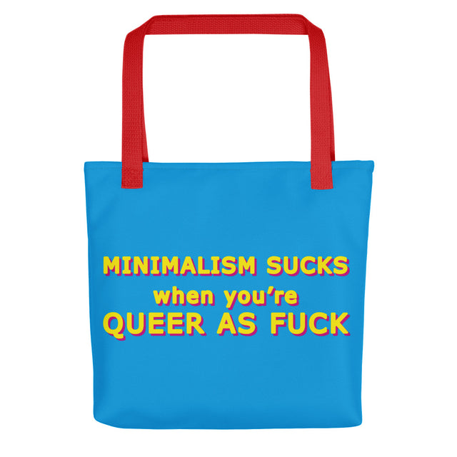 Picture of Minimalism Sucks When You're Queer As Fuck Yellow & Blue Tote Bags