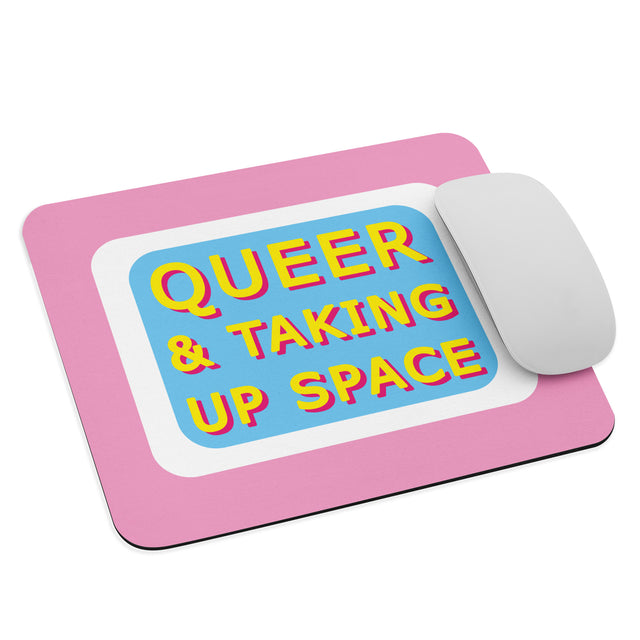 Picture of Queer & Taking Up Space Blue, White & Pink Mouse Pad