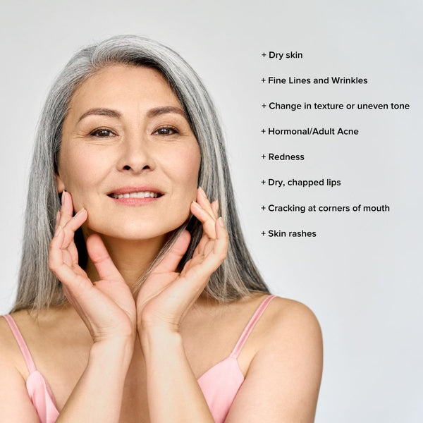 woman with mature skin and signs of menopause skin changes