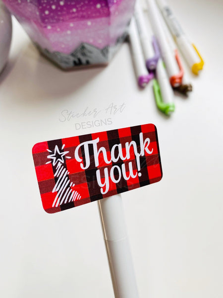 31 Holiday Thank You Stickers, Buffalo Plaid Stickers, Happy Holidays Labels, Thank You Business Packaging Stickers, Custom Business Logo