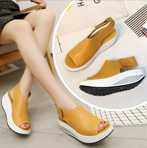 Women S Leather Comfort Peep Toe Walking Wedges Sandals Ysmart Store