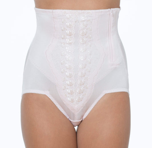 Women's Rago 6101 Shapette No Roll High Waist Brief with Zipper (White S) 