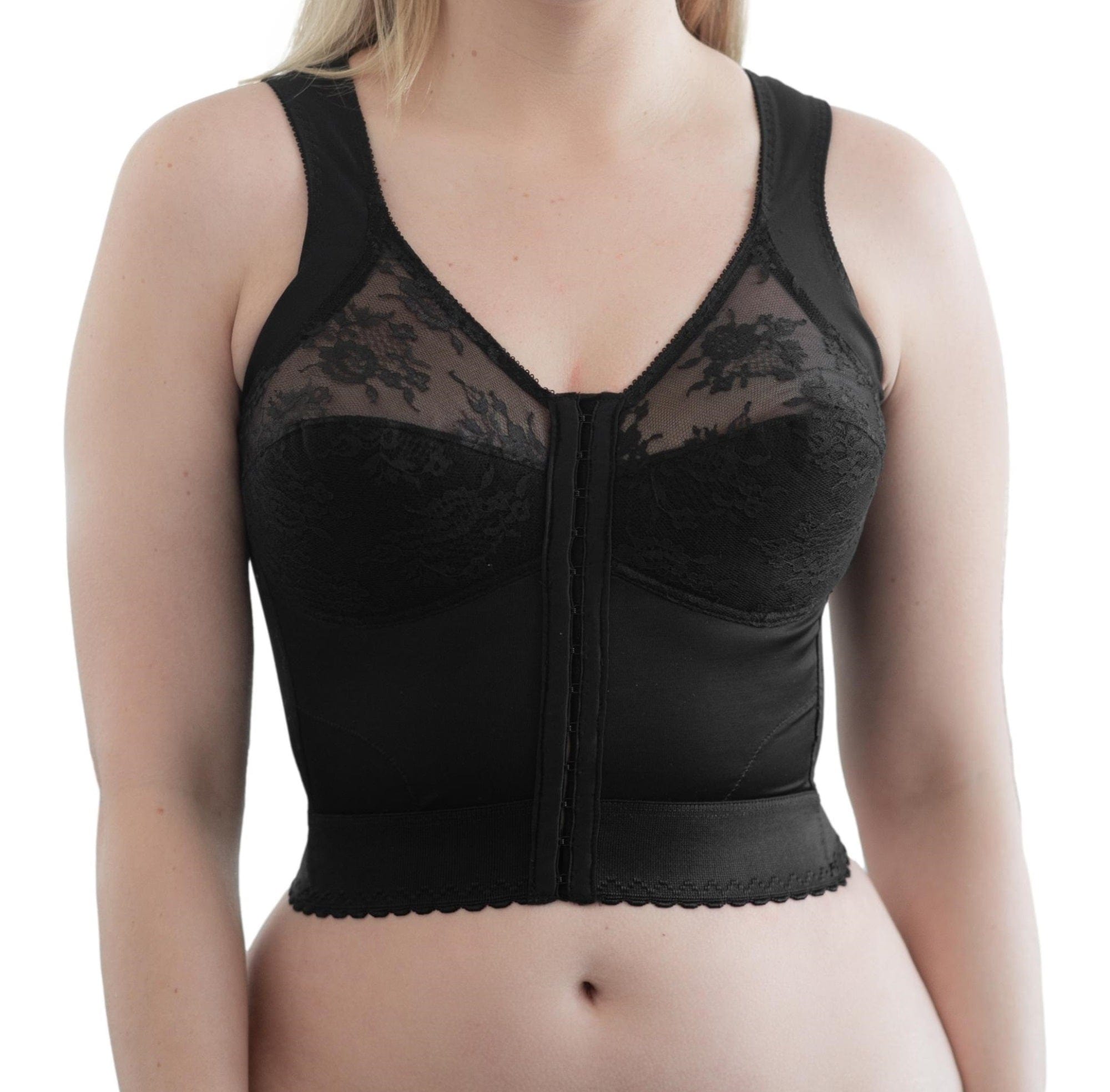 Style 9603 | Front Closure Back Support Long Line Bra - Black