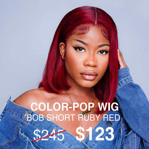 Color-Pop Wig / Bob Short Ruby Red