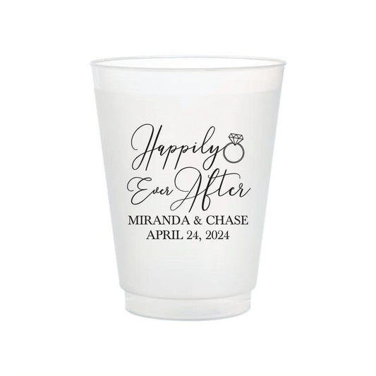 Monogram Frosted Wedding Cups, Modern Wedding Cups, Fancy Elegant Script,  Custom Wedding Cups, Plastic Cups, 16oz Frosted Cups 