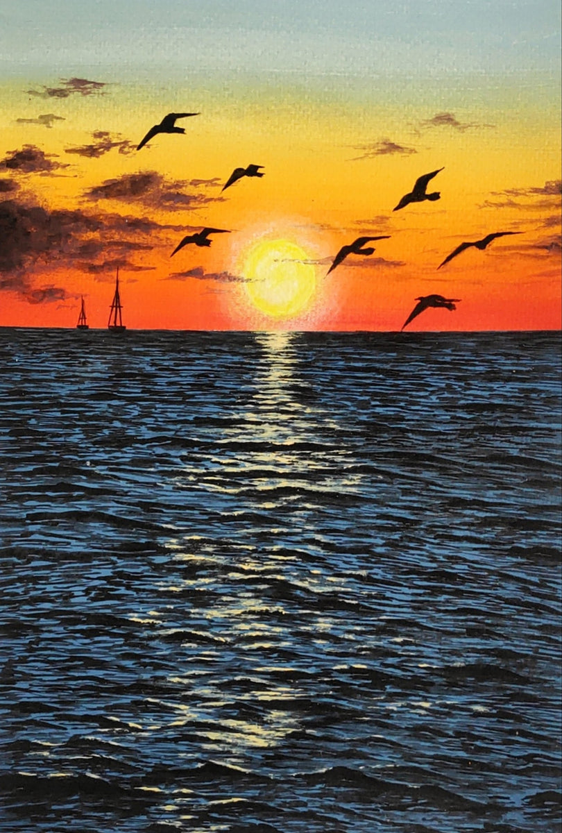 Vogels over Zee bij Zonsondergang Diamond Painting | Happy Painting