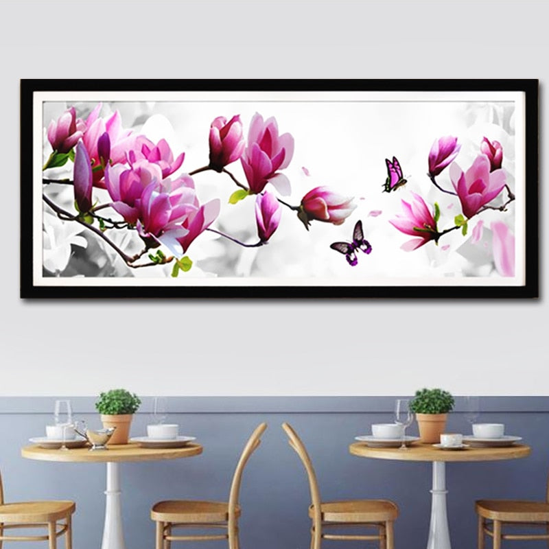 huurling Contract Verlichten Magnolia en Vlinders | Groot Formaat – Happy Painting