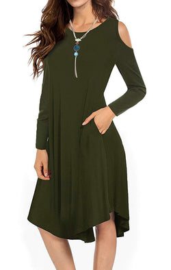 cold shoulder long sleeve hooded dress