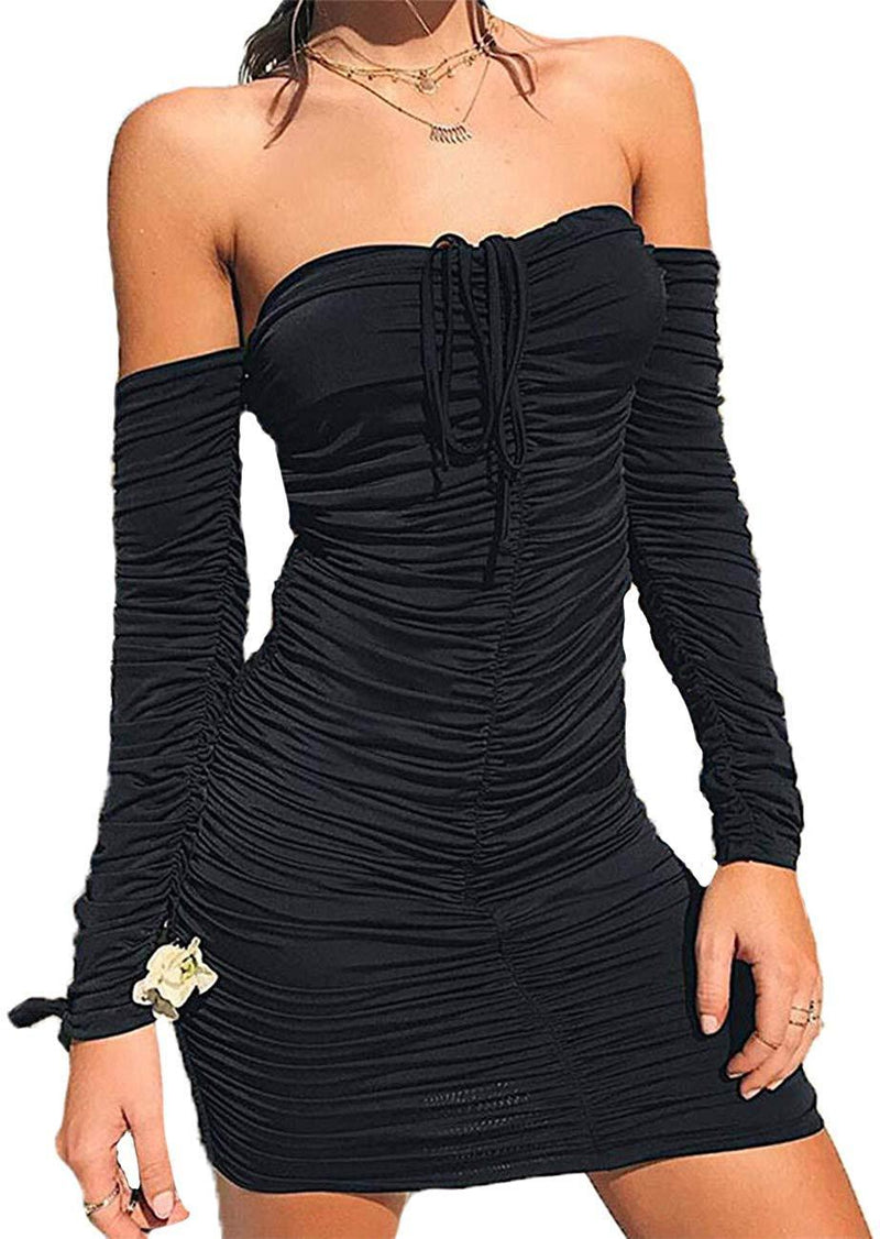 black off the shoulder ruched dress
