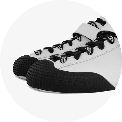 Bont toe protector in black on a white boot