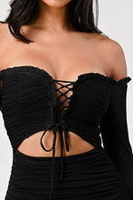 Load image into Gallery viewer, OFF SHOULDER RUCHED MESH DRESS
