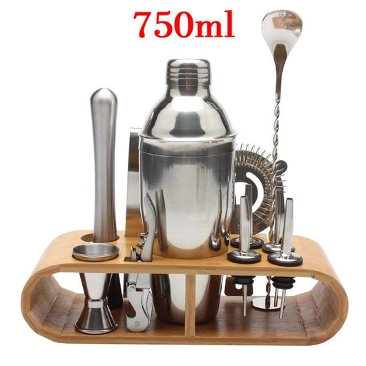 12-Pieces Cocktail Shaker Set 750ML/550ML kit Bartender Kit shakers Stainless Steel Bar Tool Set with Stylish Bamboo Stand