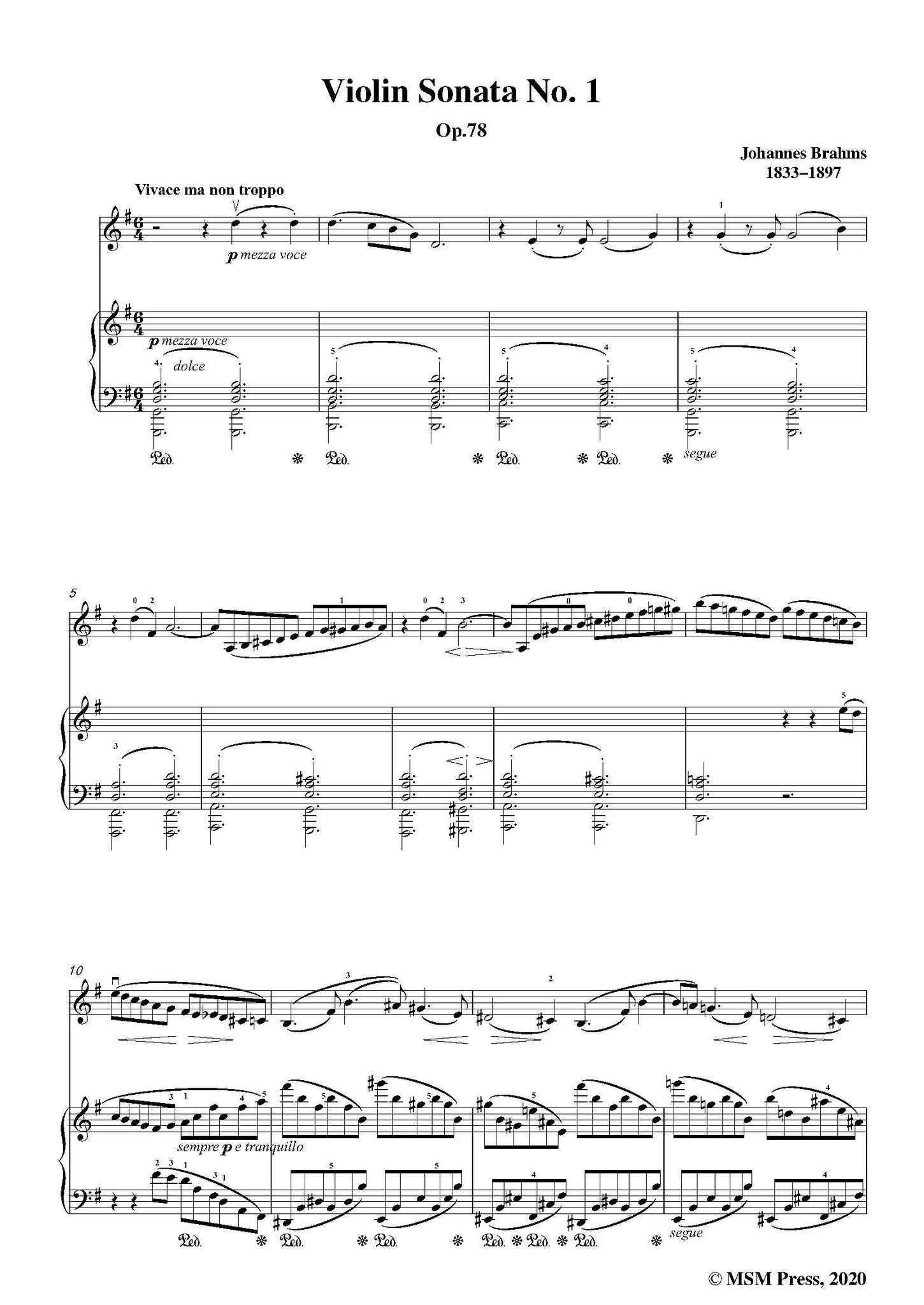 Brahms Violin Sonata Major,Op.78 – Open Sheet Music