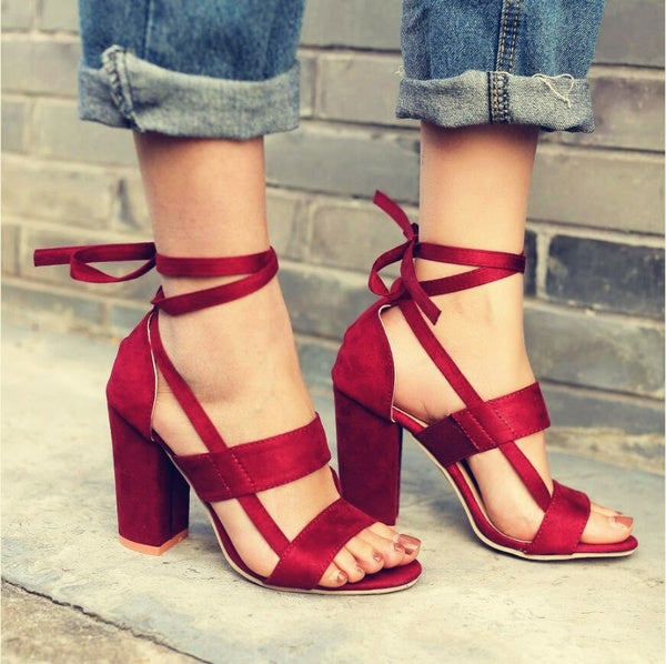 women Shoes Cross Strap High Thick Heel 