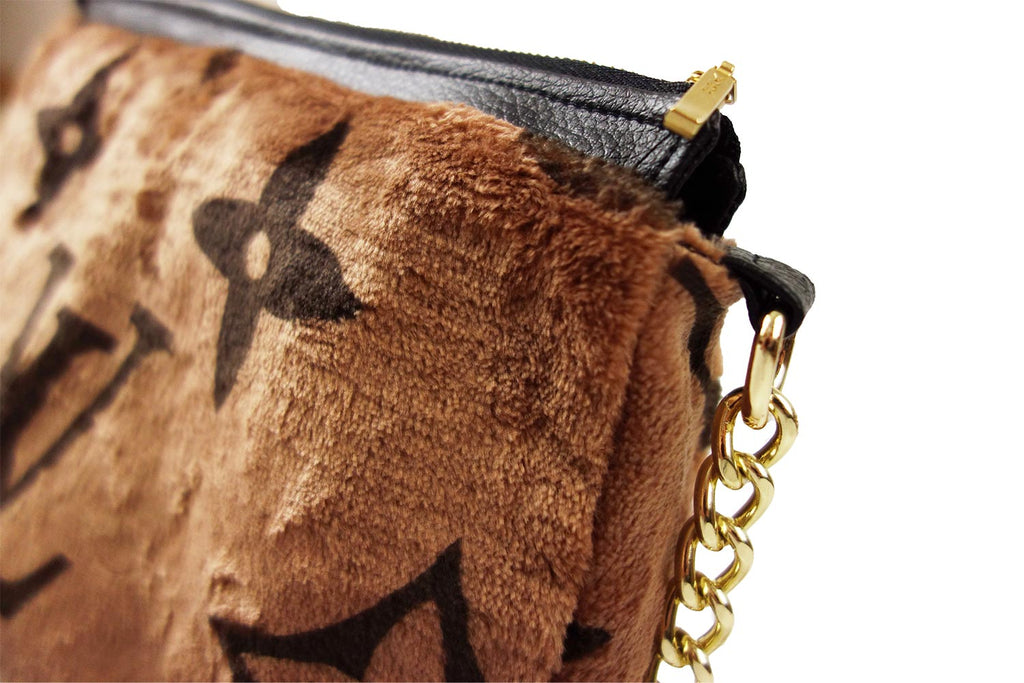 Brown Faux Fur Shoulder Bag with LV Inspired black Monogram Print – logofabrics