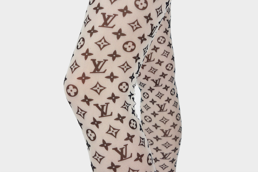 Mesh tights LV Monogram inspired Black and white print – logofabrics