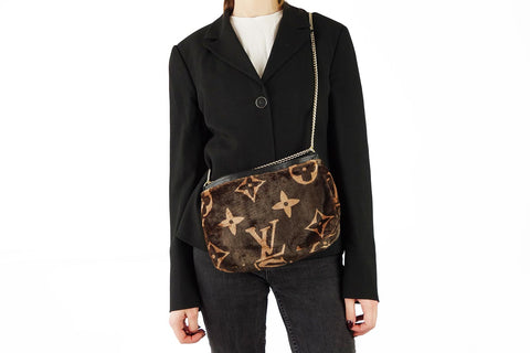Dark Brown Faux Fur Shoulder Bag with LV Inspired brown Monogram Print – logofabrics