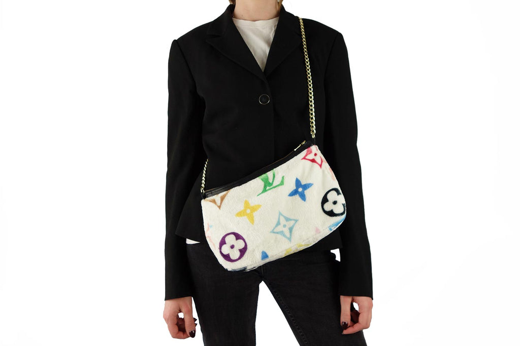 Faux Fur Shoulder Bag with LV Inspired multi-color Monogram Print – logofabrics