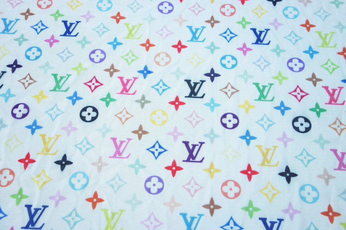 White LV Monogram Inspired Mesh Stretch Fabric Print – logofabrics