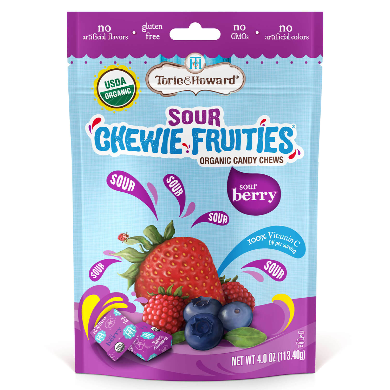 Sour Chewie Fruities® Organic Candy, Sour Berry Flavor, 8/6/4oz - American Licorice Company