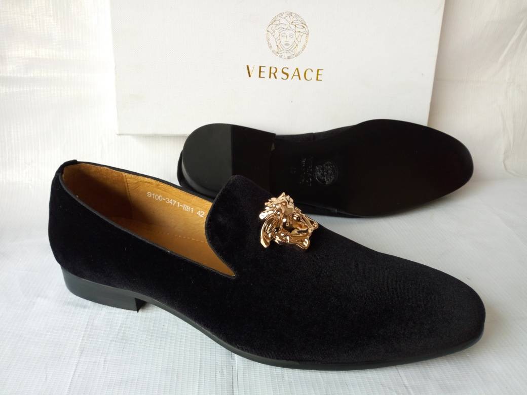 black suede versace loafers
