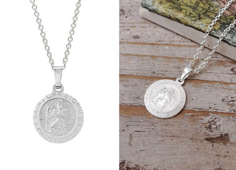 St Christopher Heart Necklace Personalised / Engraved, 925 Sterling Silver