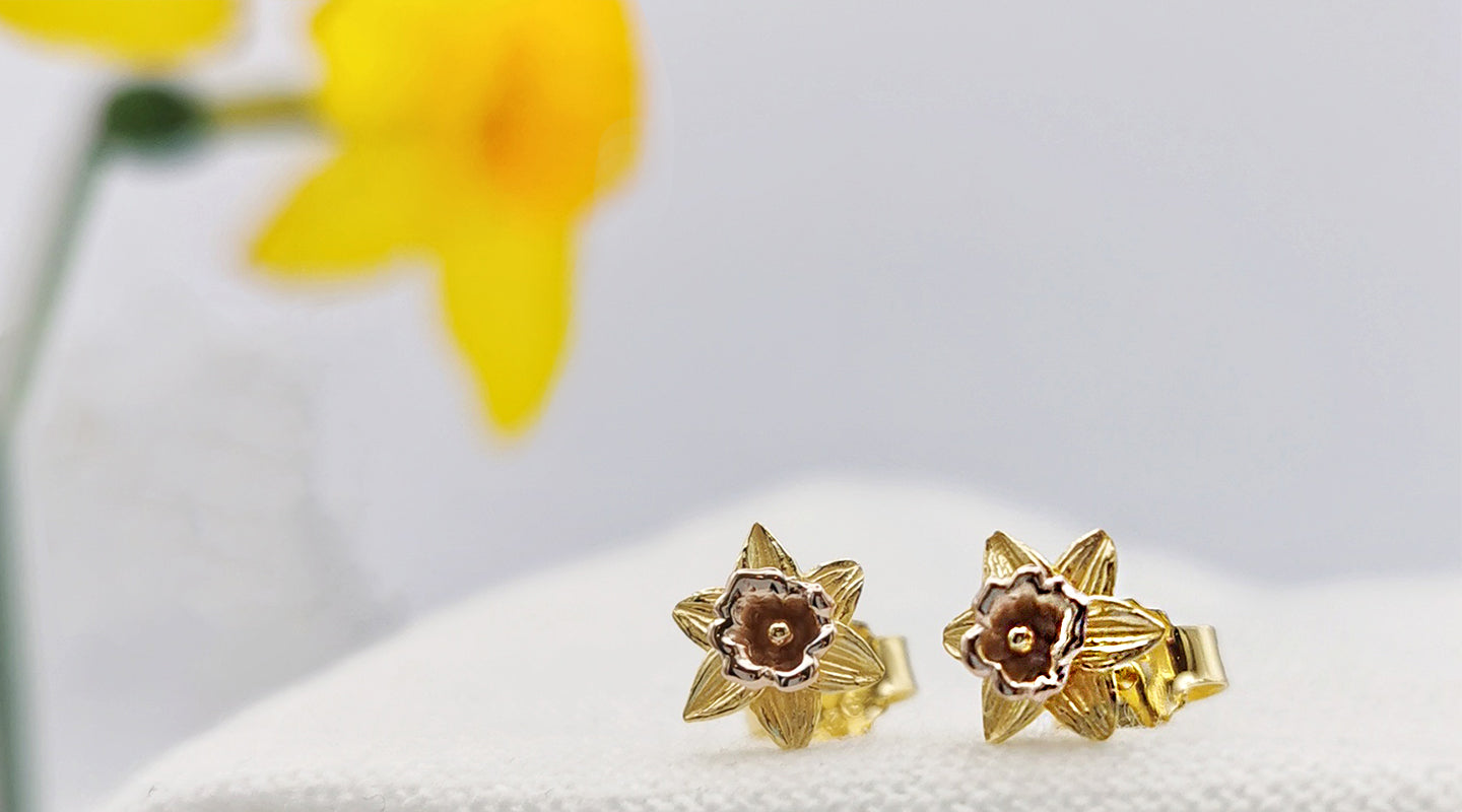 Daffodil Flower Silver & Gold Vermeil Studs