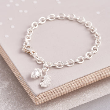 Acorn & Oak Leaf Adjustable Christening Bracelet Sterling Silver