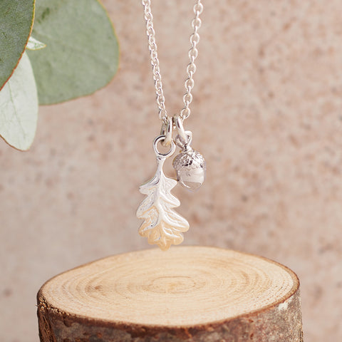 Acorn and oak leaf silver necklace scarlett jewellery chelsea flower show