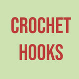 Green square with crochet hook written in red