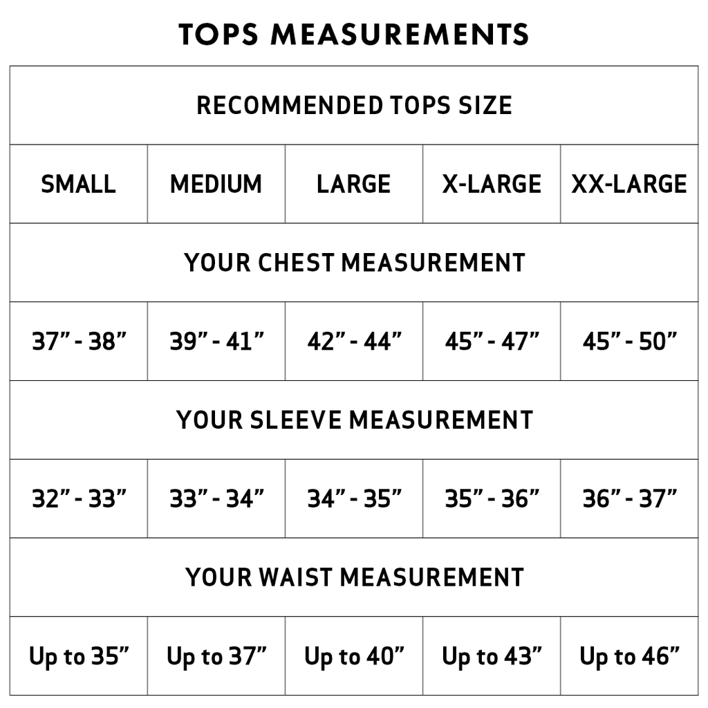 Measurements and size chart