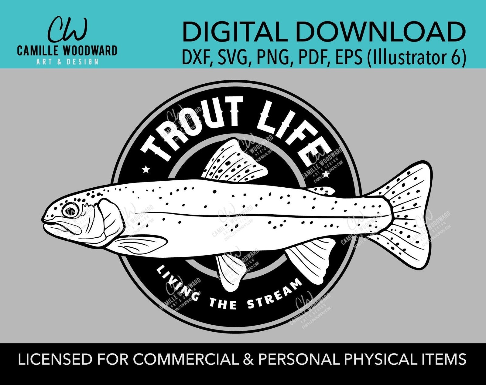 Trout Life Svg Funny Fishing Living The Stream Digital Download Camille Woodward Art Design