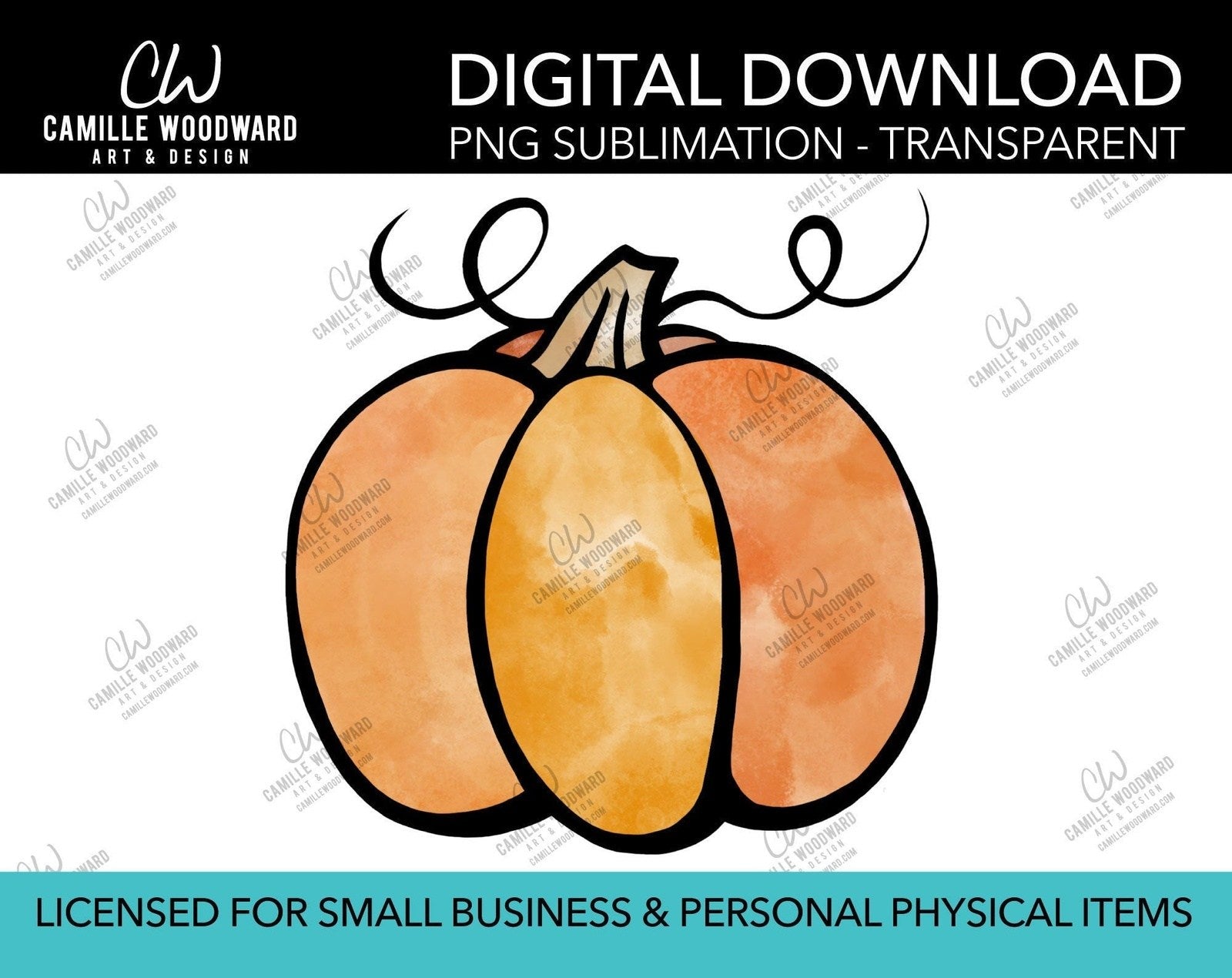 Download Watercolor Harvest Pumpkin Drawing Png Sublimation Digital Download Camille Woodward Art Design