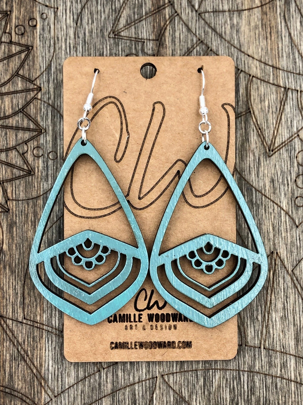 Download Mandala Earrings Cut Out Teardrop Wood Moss Green Black Silver Gl Camille Woodward Art Design Llc