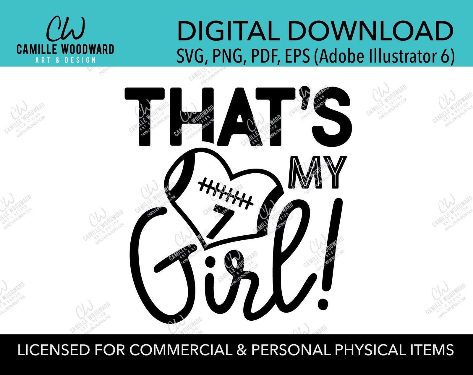 Download Football Player That S My Girl Square Black And White Heart Eps P Camille Woodward Art Design Llc