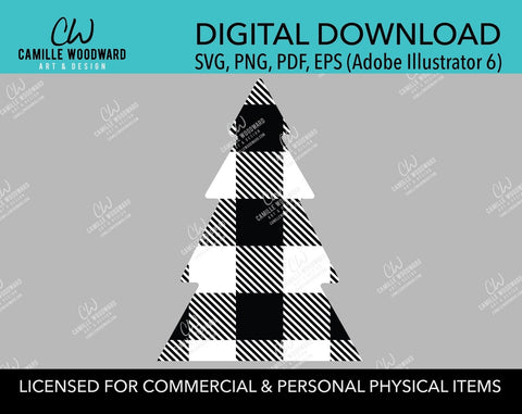Buffalo Plaid Christmas Tree White Black, SVG, EPS, PNG - Sublimation Digital Download Transparent