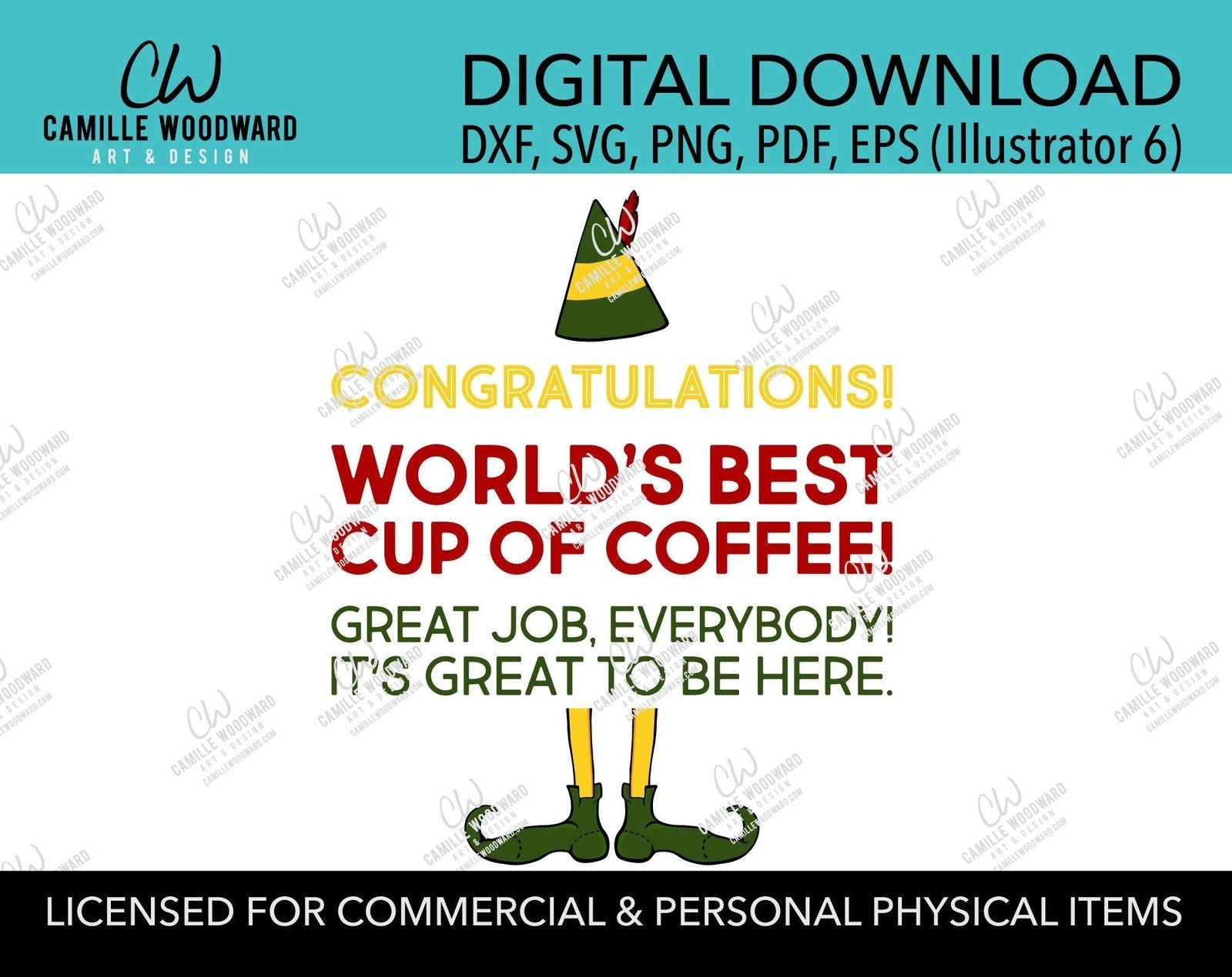 Download Christmas Buddy The Elf Best Coffee Yellow Red Green Svg Digital Camille Woodward Art Design