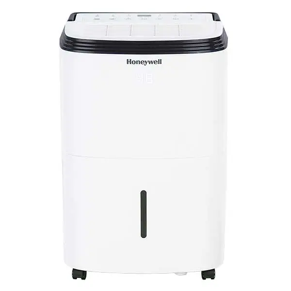 Image of a white Honeywell 24litre compressor dehumidifier with a dust filter on a white background