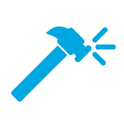 a blue icon of a hammer smashing something