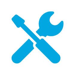 a blue icon of a screwdriver with a wrench on top of each other